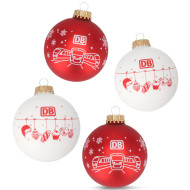 DB-Weihnachtsbaumkugel Christbaumanhänger rot und weiss 4er-Set