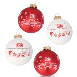 DB-Weihnachtsbaumkugel Christbaumanhänger rot und weiss 4er-Set