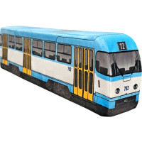 KisFa - Tram Strassenbahn 752 blau weiss 52x12x7cm 3D-Plüschkissen Eisenbahn Plüschzug