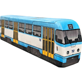 KisFa - Tram Strassenbahn 752 blau weiss 52x12x7cm 3D-Plüschkissen Eisenbahn Plüschzug