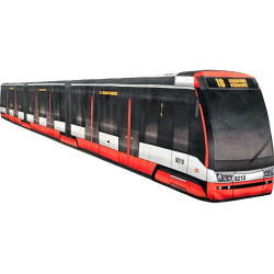 KisFa - Skoda ForCity Alfa 15T Niederflur-Gelenkstrassenbahn 9210 rot grau 130x10x14 cm 3D-Plüschkissen Eisenbahn Plüschzug