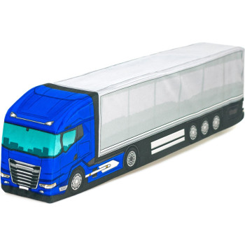 KisFa - LKW Sattelzug Planenauflieger grau blau Truck 3D-Plüschkissen 60x15x10cm Kissen
