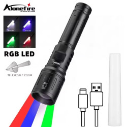 Taschenlampe Alonefire X94 Handleuchte LED Weiss / Rot / Blau / Grün abblendbar USB-C