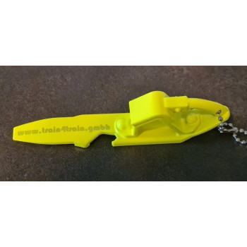 Hemmschuh Flaschenöffner Edelstahl Neongelb 115x20x30mm Lasergravur personalisiert