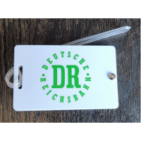 Tatonka - DR Deutsche Reichsbahn Gepäckanhänger Kofferanhänger Namensschild weiß Kunststoff 85 x 55mm Tatonka - DR Deutsche Reichsbahn Gepäckanhänger Kofferanhänger Namensschild weiß Kunststoff 85 x 55mm